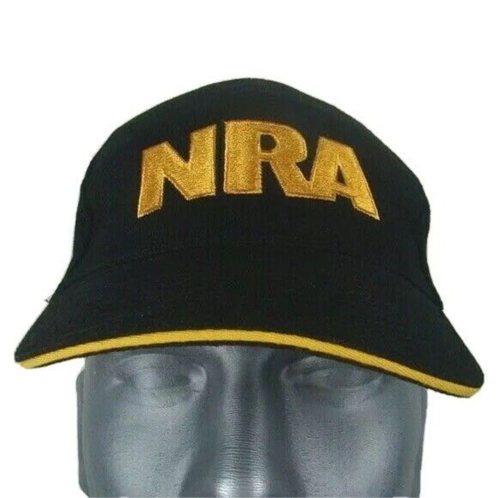 NRA Black Gold Baseball Hat Cap Embroidered Logo USA Flag Patriotic